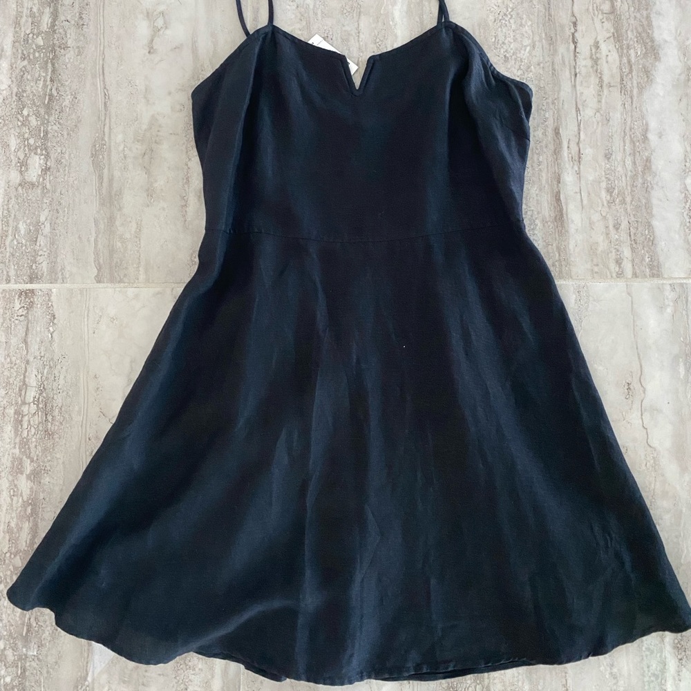Express mini fit and flare black linen dress